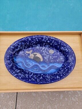 Handmade Blue Whale Wave Ceramic Platter